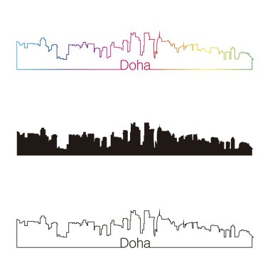 Doha skyline doğrusal stiliyle gökkuşağı