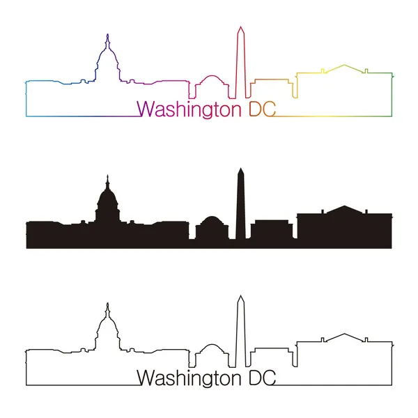 Washington DC Skyline linearer Stil mit Regenbogen — Stockvektor