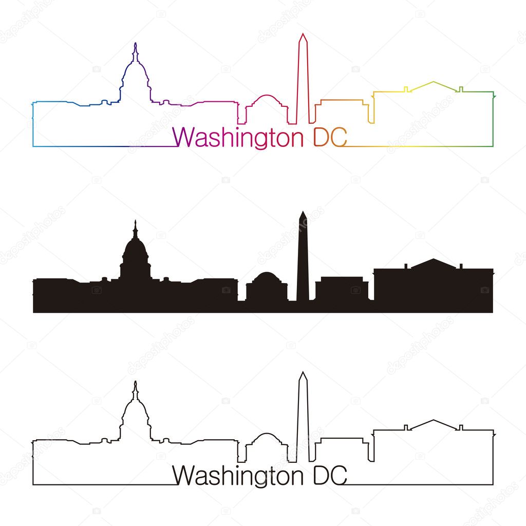 Washington DC skyline linear style with rainbow