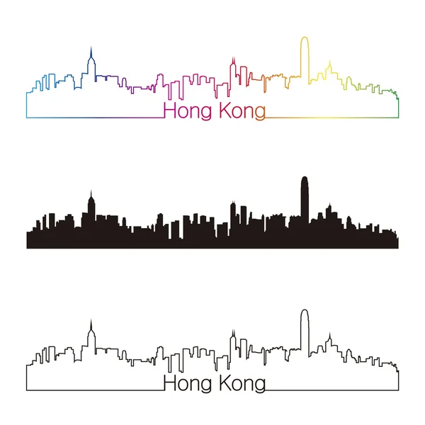 Hong Kong skyline estilo lineal con arco iris — Vector de stock