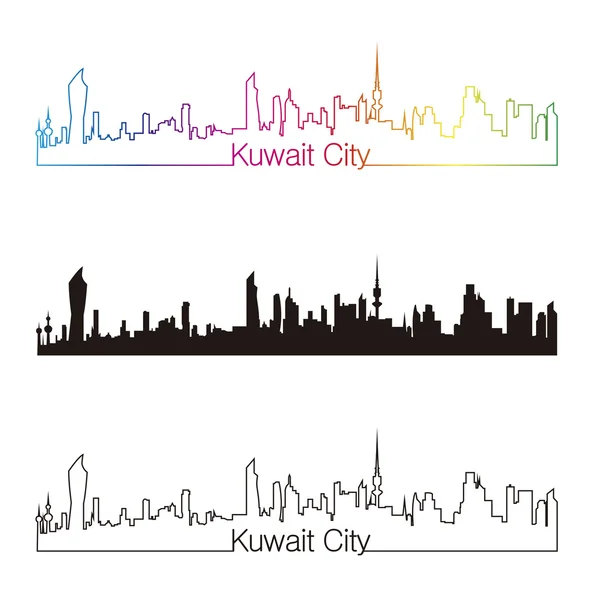 Kuwejt miasta panoramę liniowy stylu z rainbow — Wektor stockowy