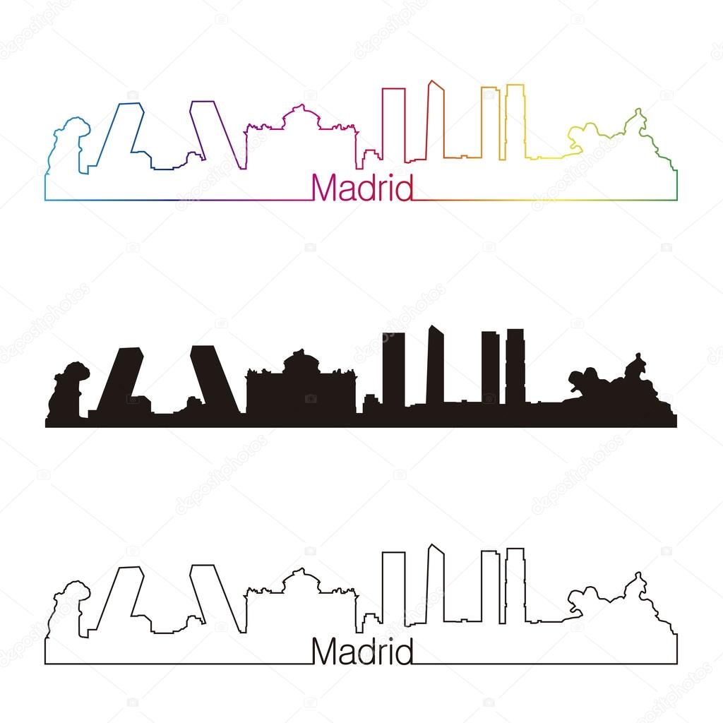 Madrid skyline linear style with rainbow