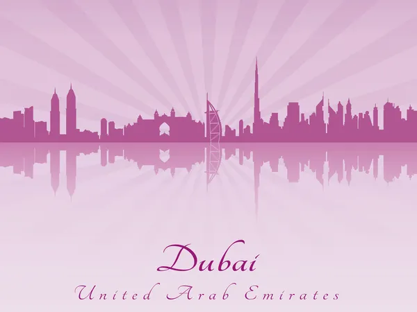 Dubai skyline em roxo orquídea radiante — Vetor de Stock