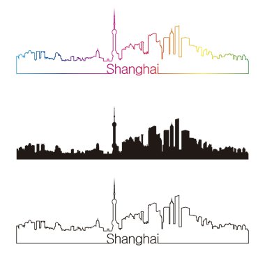 Shanghai skyline linear style with rainbow clipart