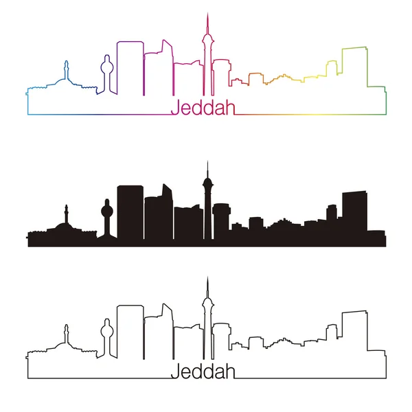 Jeddah skyline lineaire stijl met regenboog — Stockvector