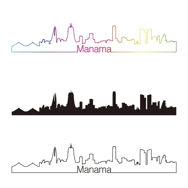 Manama skyline estilo lineal con arco iris — Vector de stock