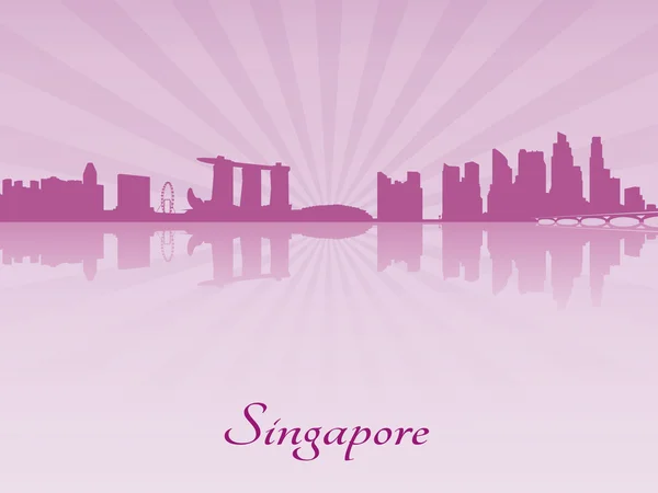 Singapore Skyline in violett leuchtender Orchidee — Stockvektor