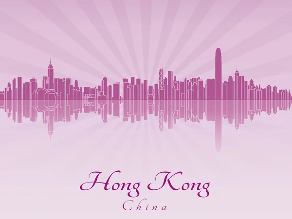 Hong Kong skyline em roxo orquídea radiante — Vetor de Stock