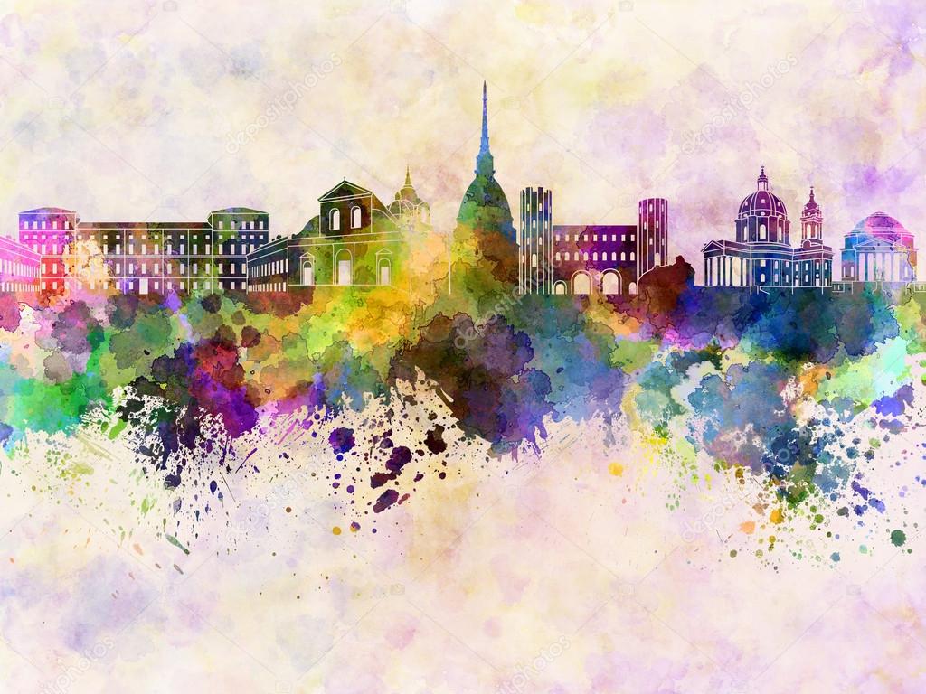 Turin skyline in watercolor background