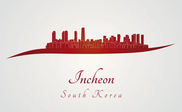 Incheon skyline i rött — Stock vektor