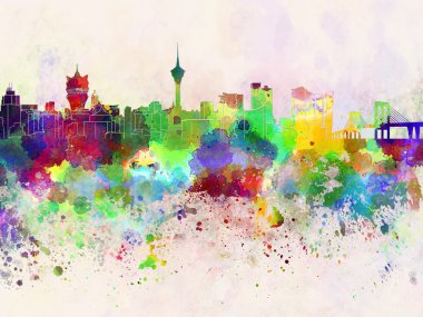 Macau skyline suluboya arka planda