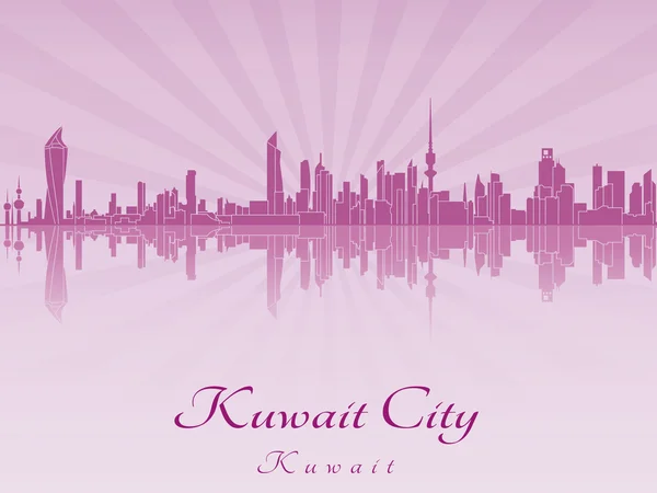 Langit kota Kuwait dengan Anggrek ungu bercahaya - Stok Vektor
