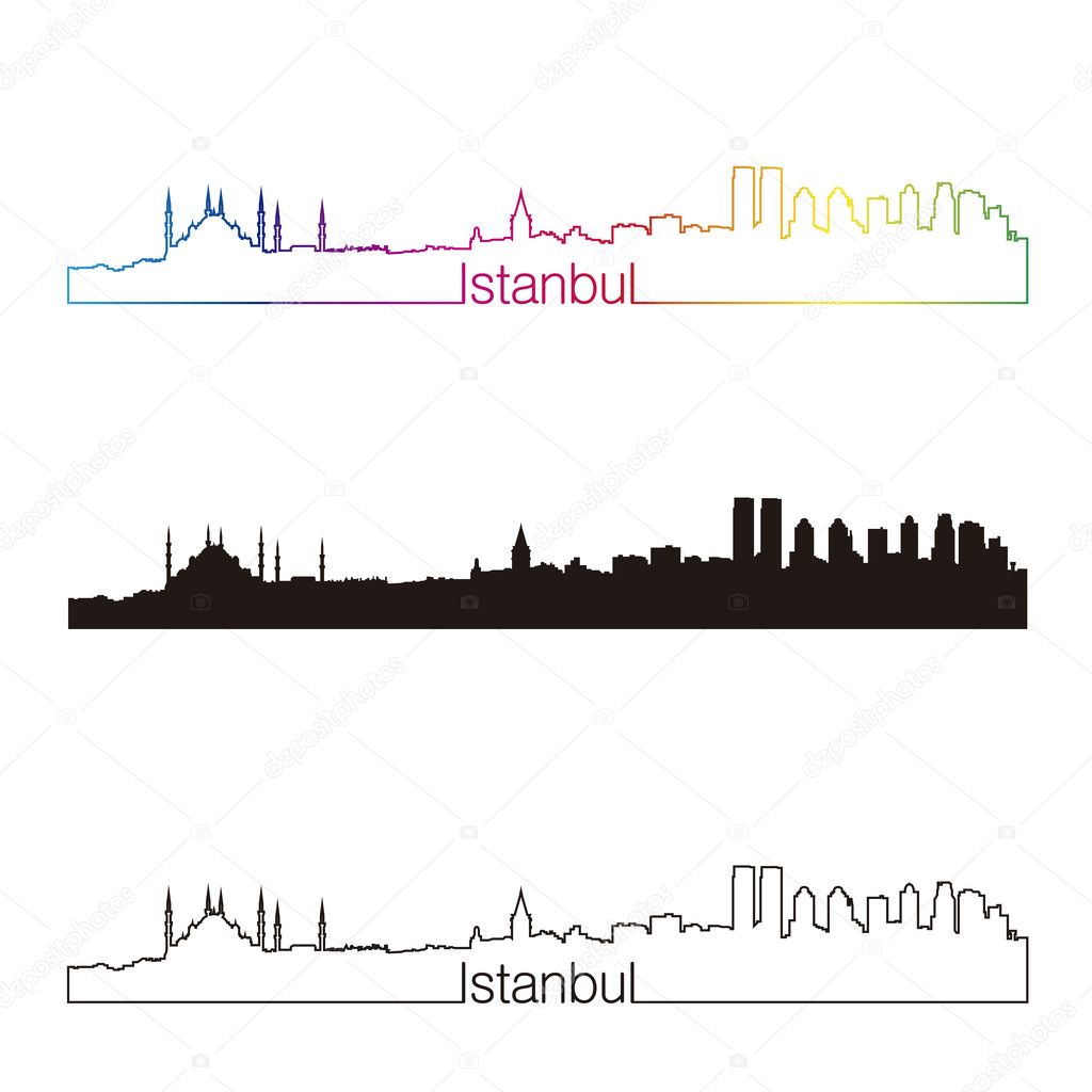 Istanbul skyline linear style with rainbow