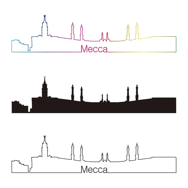 La Meca skyline estilo lineal con arco iris — Vector de stock
