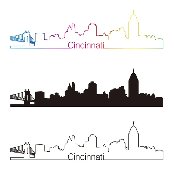 Cincinnati Skyline linearer Stil mit Regenbogen — Stockvektor