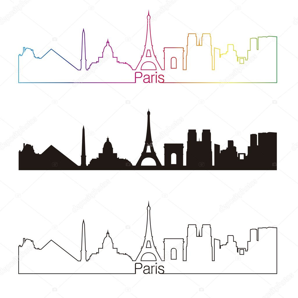 Paris skyline linear style with rainbow