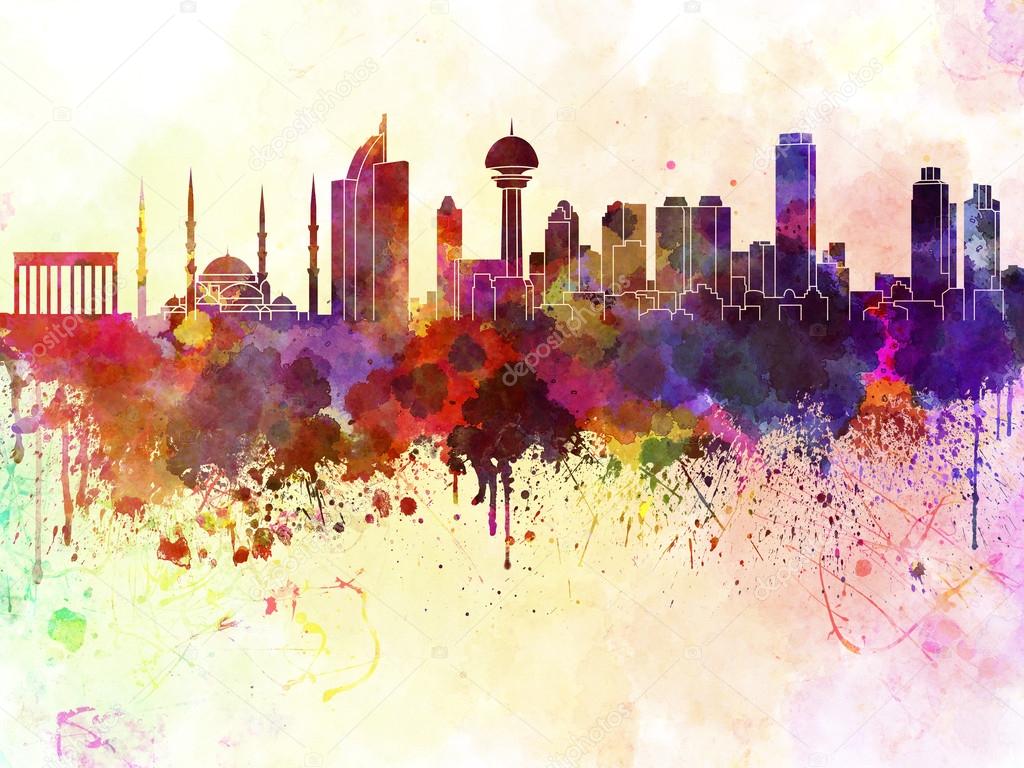 Ankara skyline in watercolor background