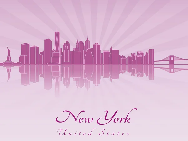 New York-i skyline lila sugárzó orchidea — Stock Vector