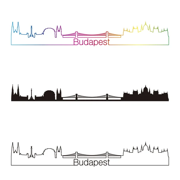Skyline Budapest in stile lineare con arcobaleno — Vettoriale Stock