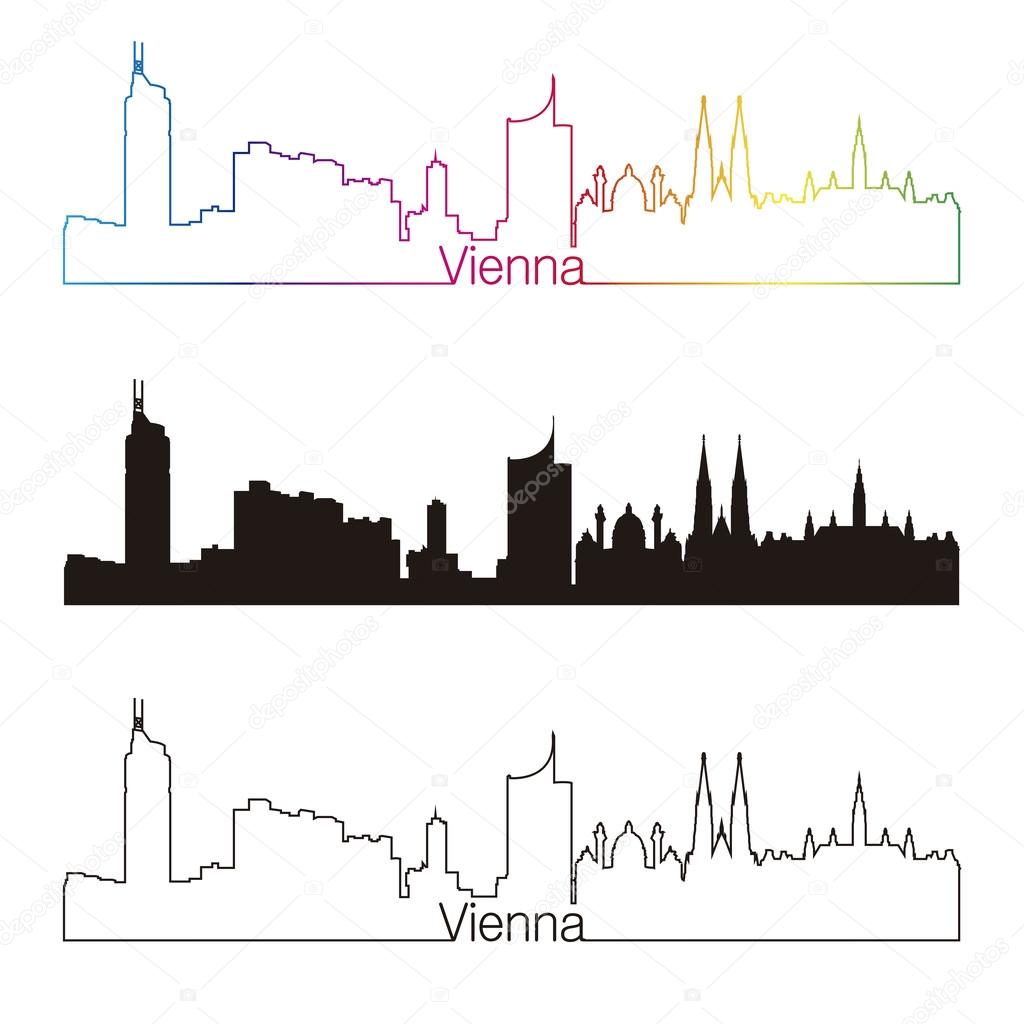 Vienna skyline linear style with rainbow