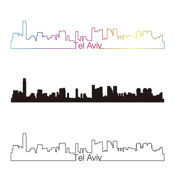 Tel Aviv skyline estilo lineal con arco iris — Vector de stock