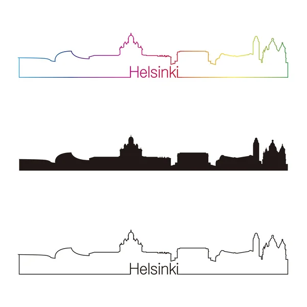 Helsingfors skyline linjär stil med regnbåge — Stock vektor
