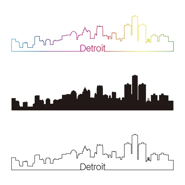 Detroit skyline estilo lineal con arco iris — Archivo Imágenes Vectoriales