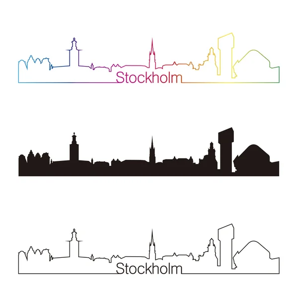 Stockholm Panorama lineární styl s duhou — Stockový vektor