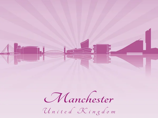 Linha do horizonte de Manchester em roxo orquídea radiante — Vetor de Stock