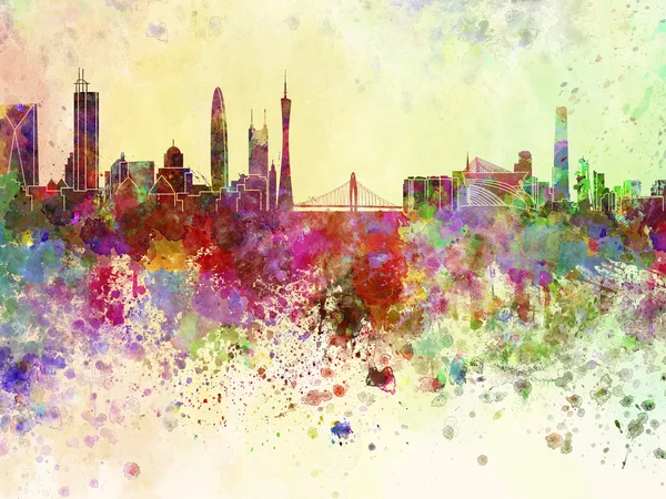 Skyline Guangzhou em fundo aquarela — Fotografia de Stock