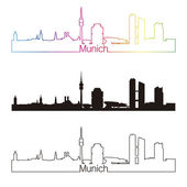Münchner Skyline linearer Stil mit Regenbogen