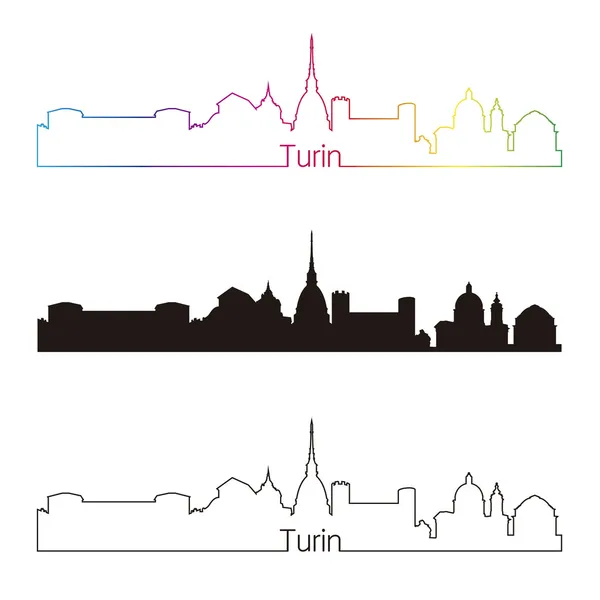Turín skyline estilo lineal con arco iris — Vector de stock