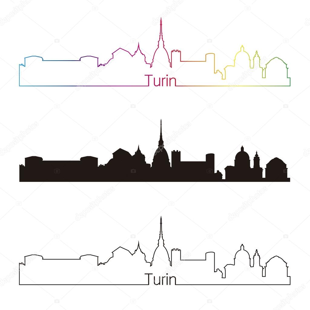 Turin skyline linear style with rainbow