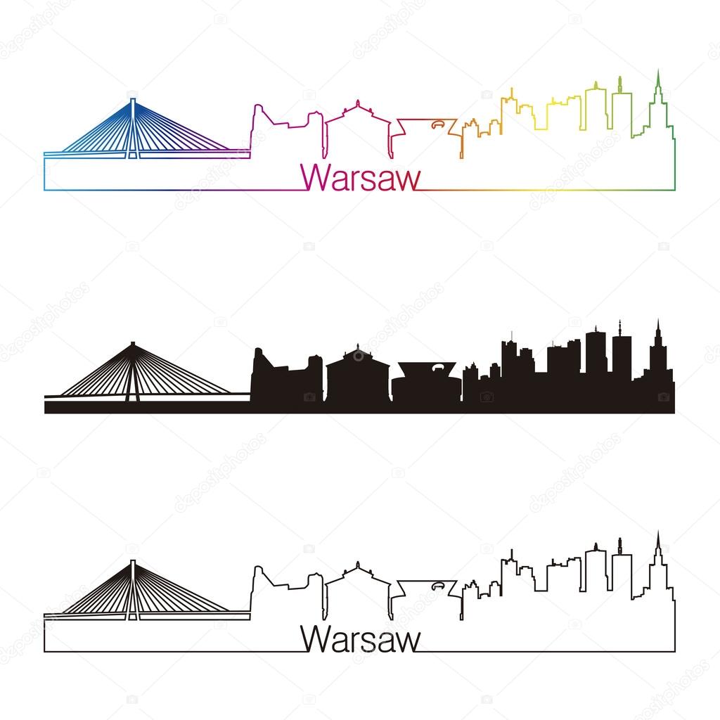 Warsaw skyline linear style with rainbow