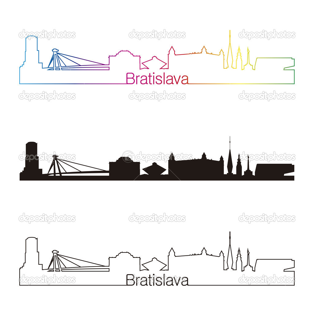 Bratislava skyline linear style with rainbow