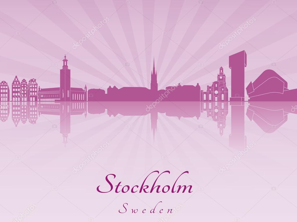 Stockholm skyline in purple radiant orchid