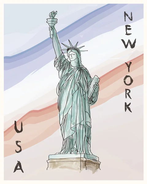 New york, Statue der Freiheit handgezeichnetes Poster — Stockvektor