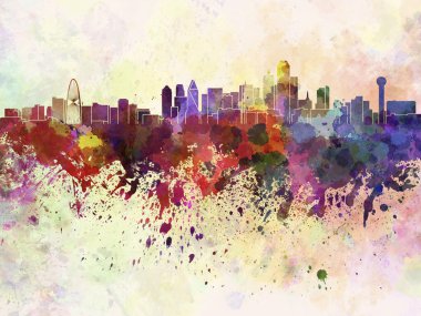 Dallas skyline suluboya arka planda