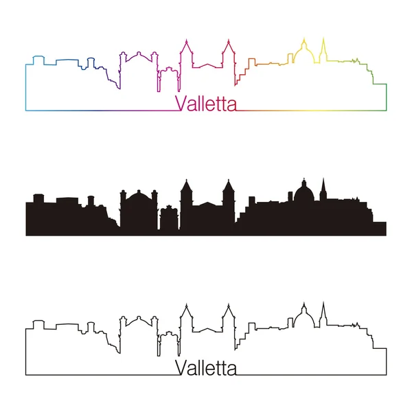 Valletta skyline estilo linear com arco-íris —  Vetores de Stock