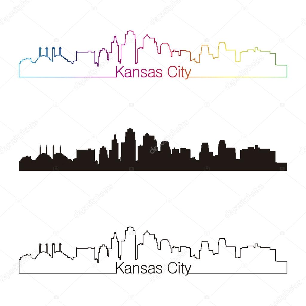 Kansas City skyline linear style with rainbow