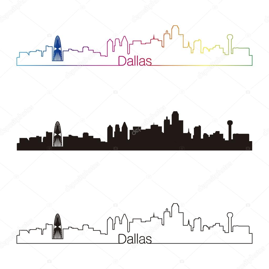 Dallas skyline linear style with rainbow