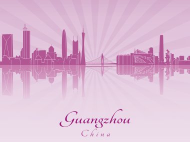 Guangzhou manzarası içinde mor parlak orkide