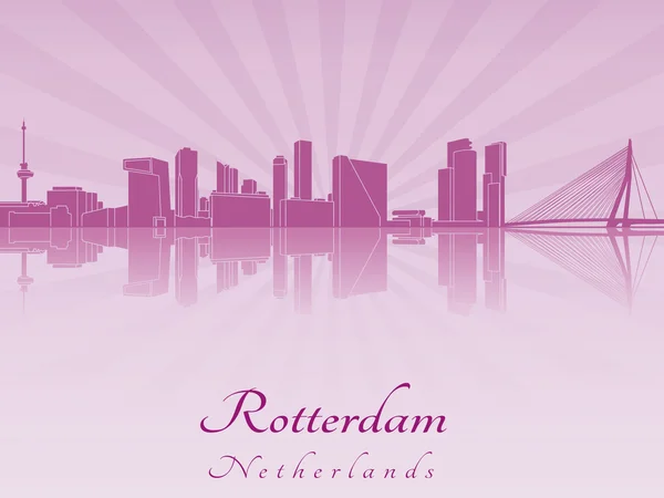 紫色的辐射兰花的鹿特丹天际线 — 图库矢量图片