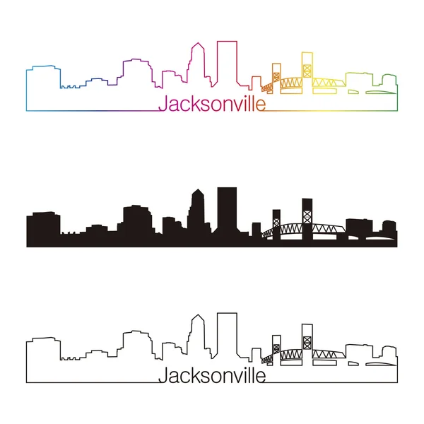 Jacksonville skyline estilo lineal con arco iris — Vector de stock