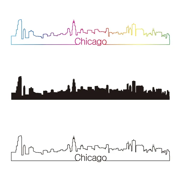 Styl liniowy panoramę Chicago z rainbow — Wektor stockowy