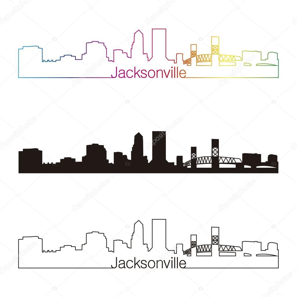 Jacksonville skyline linear style with rainbow