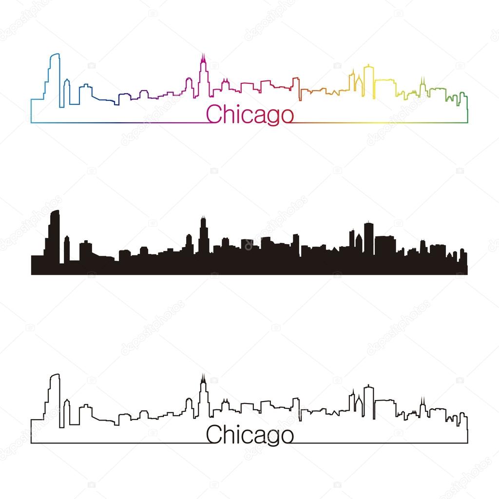 Chicago skyline linear style with rainbow
