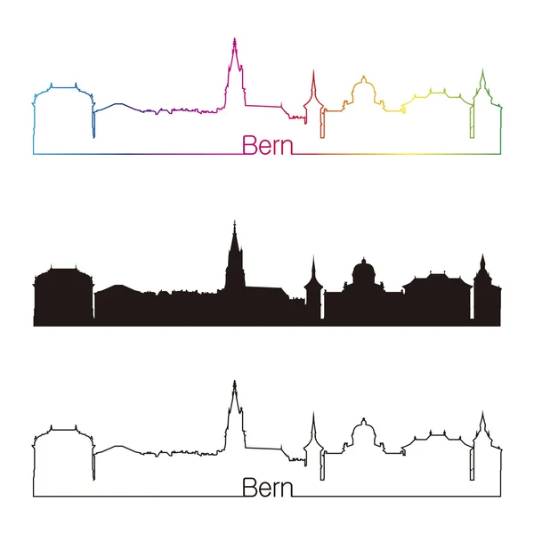 Berna skyline estilo lineal con arco iris — Vector de stock