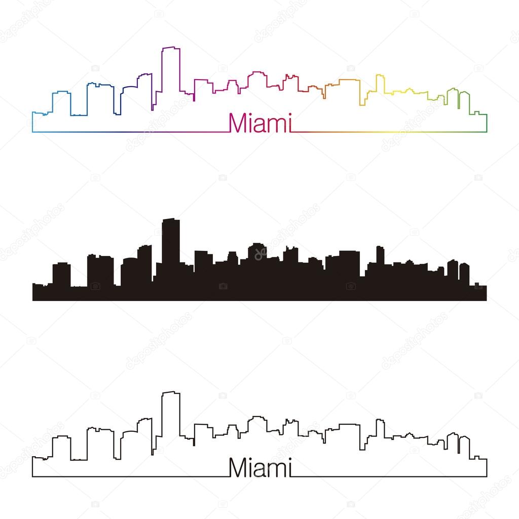Miami skyline linear style with rainbow