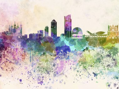 Lyon skyline suluboya arka planda